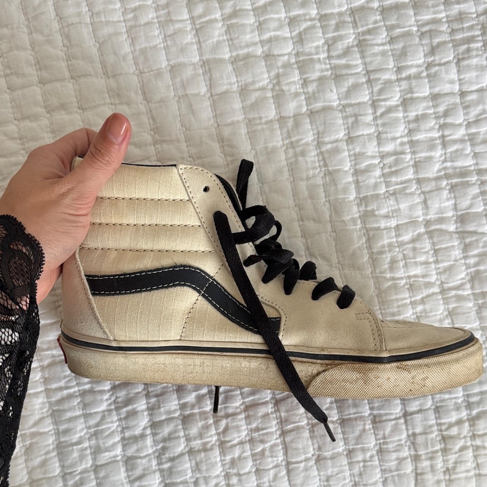 Vans High Top Sneakers in Cream with Black Accent